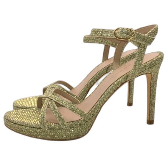 Stuart Weitzman Starla Metallic Gold Evening Party Heeled Sandals  U.S. size 7.5 - Picture 3 of 7